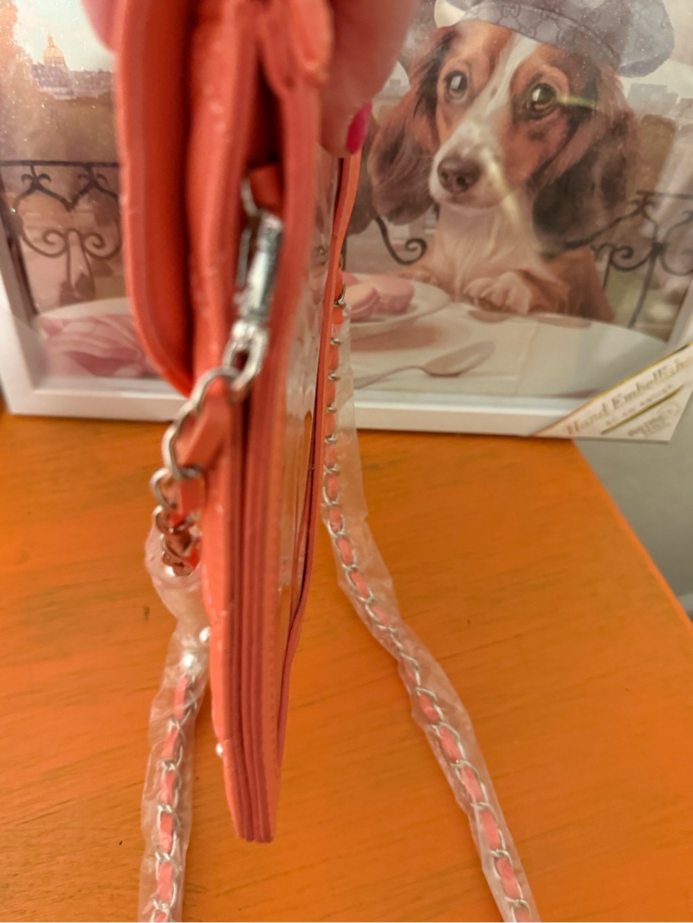Badgley Mischka Coral Quilted Crossbody Phone Case with Pearl Strap NWT - Picture 5 of 9